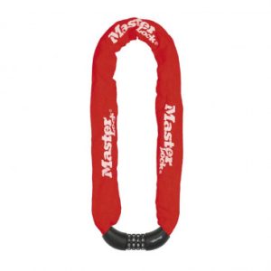 Antivol Velo Chaine à Combinaison Masterlock Acier Diam 8mm Longueur 90cm Rouge - Niveau Securite 8 - Homologue Fub 1 Etoile