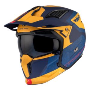 Casque Trial Mt Streetfighter Sv S Totem C3 Bleu/jaune Mat L Simple Ecran Transparent Transformable avec Mentonniere Amovible (Livre avec Un Ecran Supplementaire Dark) (Ece 22.06)