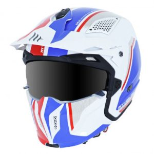 Casque Trial Mt Streetfighter Sv Twin Blanc/bleu/rouge Brillant S Simple Ecran Dark Transformable avec Mentonniere Amovible (Livre avec Un Ecran Supplementaire Bleu)