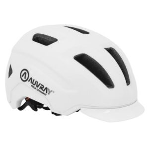 Casque Velo Adulte Auvray Urbain City Premium Blanc Double In-mold avec Eclairage Integre Aimante USB Taille 53-56 Reglage Molette