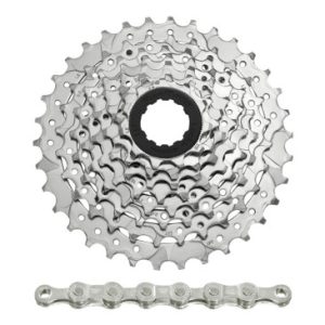 Cassette et Chaine (Pack) 8v. Sunrace M66 11-32 VTT pour Shimano/sram Nickel avec Chaine Cnm84 116 Maillons (Livre En Boite) (11-13-15-18-21-24-28-32)