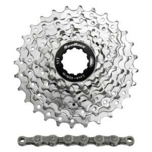 Cassette et Chaine (Pack) 9v. Sunrace R91 11-28 Route pour Shimano Nickel avec Chaine Cnm94 116 Maillons (Livre En Boite) (11