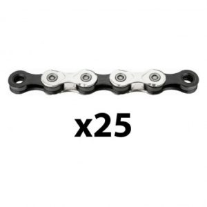 Chaine Velo 11v. Route / VTT Kmc Grise/noir 114 Maillons Compatible Shimano/sram (Vendu Au Carton de 25 pour Atelier)