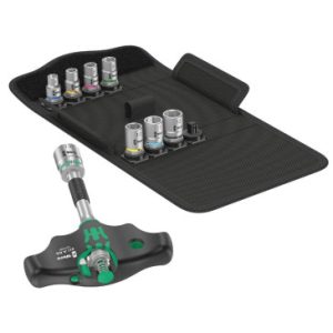 Cliquet Manche En T Wera 400 Kompakt 1/4 avec Douille Noir/vert (Set 9 Pieces) -marque Allemande pour Les Ateliers-