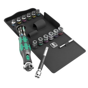 Cliquet Wera 8009 Zyklop Pocket Tete Orientable Combinee Douille 3/8 et Tournevis 1/4 (Avec Reserve D'embout Integree) Noir/vert (Set 27 Pieces) -marque Allemande pour Les Ateliers-