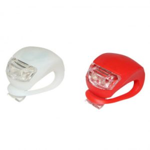 Eclairage Velo à Pile Kit Sur Cintre/tige de Selle Gravity Silicon 2 Leds (Kit 2 Pieces) Rouge et Blanc Livre avec 2 Piles Cr2032 (Pile 20h En Clignotant et 10h En Fixe)