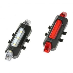 Eclairage Velo USB Kit Lens Sur Cintre/tige de Selle 5 Leds 2 Fonctions Noir (Livre avec 2 Elastiques Supplémentaires pour Compatibilité Sur Haubans)