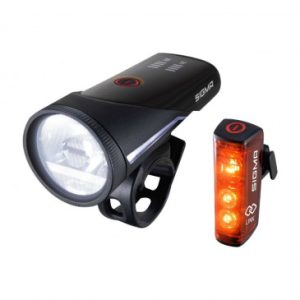 Eclairage Velo USB Kit Sigma Aura 100 Lux/blaze Link (Autonomie 3h Mode Standard et 12h Mode Eco) Noir - Homologue - Adapte L'éclairage en Fonction de La Luminosité