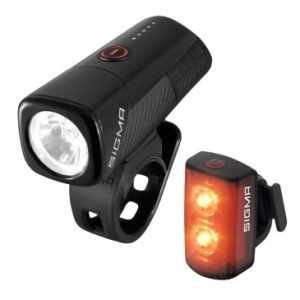 Eclairage Velo USB Kit Sigma Buster 400 Lumen /Buster Rl80 (Autonomie Avant 9h/arrière 8h) Noir - Homologue - Adapte L'éclairage en Fonction de La Luminosité