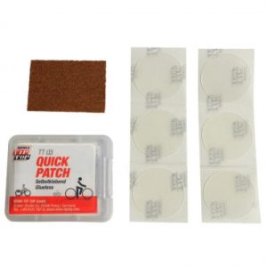 Kit Reparation Chambre à Air Tip Top Tt03 Quick Patch Boite (6 Patchs 25mm Autocollantes/autoadhesives + Papier Ponce) avec Notice (5060030)