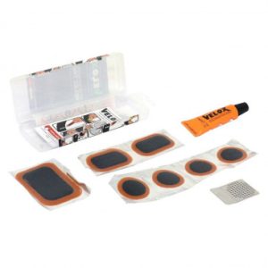 Kit Reparation Chambre à Air Velox Electrique/e-bike - Boite (6 Patchs 25mm + 1 Patchs 24/34mm + 1 Patchs 32/50mm + Colle 5g + Rape Acier) avec Notice