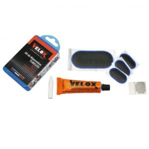 Kit Reparation Pneu Tubeless VTT Velox Par L'interieur avec Rustines - Boite (3 Patchs 32x16mm + 1 Patch 75x35mm + Colle 10g + Rape Acier) avec Notice