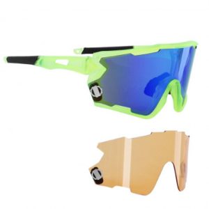 Lunettes Velo Adulte Gravity Nagas Monture Jaune Fluo (2 Verres Interchangeables Solaire Bleu et Eclairant Orange) Livre Dans Boite Souple - Possible Commander Verre 171352 en Transparent