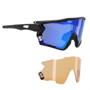 Lunettes Velo Adulte Gravity Nagas Monture Noir (2 Verres Interchangeables Solaire Bleu et Eclairant Orange) Livre Dans Boite Souple - Possible Commander Verre 171352 en Transparent