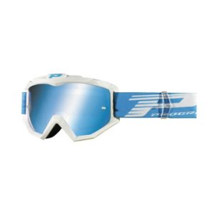 Masque/lunettes Cross Progrip 3201 Fl Atzaki Multilayered Blanc/bleu Ecran Miroir Bleu Anti-rayures/anti U.v. Compatible avec Port Lunettes de Vue (Homologue Ce-en Ac-12072 Rev.1)