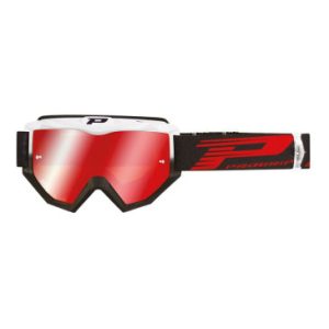 Masque/lunettes Cross Progrip 3201 Fl Atzaki Multilayered Blanc/noir Ecran Miroir Rouge Anti-rayures/anti U.v. Compatible avec Port Lunettes de Vue (Homologue Ce-en Ac-12072 Rev.1)