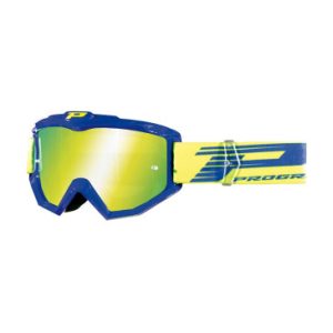 Masque/lunettes Cross Progrip 3201 Fl Atzaki Multilayered Bleu/jaune Ecran Miroir Jaune Anti-rayures/anti U.v. Compatible avec Port Lunettes de Vue (Homologue Ce-en Ac-12072 Rev.1)