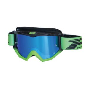 Masque/lunettes Cross Progrip 3201 Fl Atzaki Multilayered Noir/vert Ecran Miroir Bleu Anti-rayures/anti U.v. Compatible avec Port Lunettes de Vue (Homologue Ce-en Ac-12072 Rev.1)