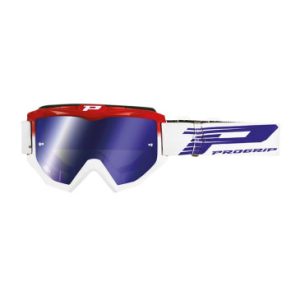 Masque/lunettes Cross Progrip 3201 Fl Atzaki Multilayered Rouge/blanc Ecran Miroir Bleu Anti-rayures/anti U.v. Compatible avec Port Lunettes de Vue (Homologue Ce-en Ac-12072 Rev.1)