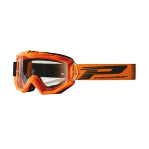 Masque/lunettes Cross Progrip 3201 Tringle Rigide Atzaki Orange Ecran Transparent Anti-rayures/anti U.v. Compatible avec Port Lunettes de Vue (Homologue Ce-en Ac-12072 Rev.1)