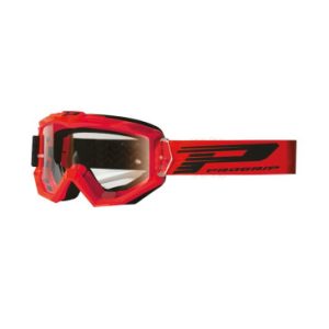 Masque/lunettes Cross Progrip 3201 Tringle Rigide Atzaki Rouge Ecran Transparent Anti-rayures/anti U.v. Compatible avec Port Lunettes de Vue (Homologue Ce-en Ac-12072 Rev.1)