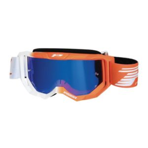 Masque/lunettes Cross Progrip 3300 Fl Vision Multilayered Blanc/orange Fluo Ecran Miroir Bleu Anti-rayures/anti U.v./anti-buee (Homologue Ce-en-n° Ac-96025 Rev.2)