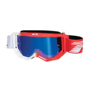 Masque/lunettes Cross Progrip 3300 Fl Vision Multilayered Blanc/rouge Ecran Miroir Bleu Anti-rayures/anti U.v./anti-buee (Homologue Ce-en-n° Ac-96025 Rev.2)