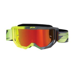 Masque/lunettes Cross Progrip 3300 Fl Vision Multilayered Jaune Fluo/gris Ecran Miroir Orange Anti-rayures/anti U.v./anti-buee (Homologue Ce-en-n° Ac-96025 Rev.2)