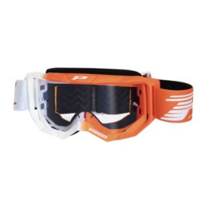 Masque/lunettes Cross Progrip 3300 Tringle Rigide Vision Blanc/orange Fluo Ecran Transparent Anti-rayures/anti U.v./anti-buee (Homologue Ce-en-n° Ac-96025 Rev.2)