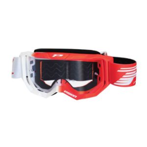 Masque/lunettes Cross Progrip 3300 Tringle Rigide Vision Blanc/rouge Ecran Transparent Anti-rayures/anti U.v./anti-buee (Homologue Ce-en-n° Ac-96025 Rev.2)