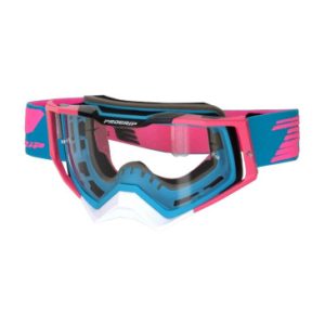 Masque/lunettes Cross Progrip 3309 Tringle Rigide Rapid Bleu Clair/fuchsia/noir Ecran Transparent Anti-rayures/anti U.v./anti-buee (Homologue Ce-en-n° Ac-96025 Rev.2)