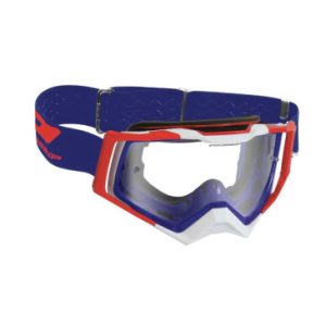 Masque/lunettes Cross Progrip 3309 Tringle Rigide Rapid Bleu/rouge/blanc Ecran Transparent Anti-rayures/anti U.v./anti-buee (Homologue Ce-en-n° Ac-96025 Rev.2)