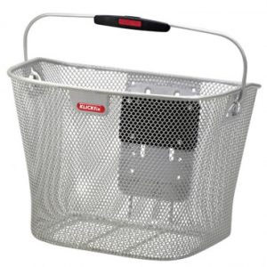 Panier Avant Acier Nid Abeille Klickfix 16l Argent avec Anse Fixation Sur Cintre (36x27x25cm) avec Platine Plastique (Livre Sans Fixation)