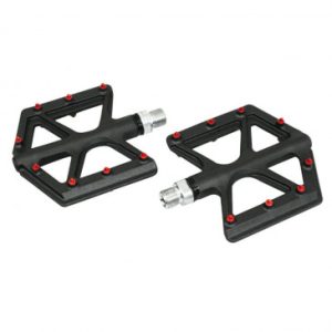 Pedale VTT Plateforme Descente / Bmx Gravity Noir Alu/fibre de Carbone Filetage 9/16 avec Picots Rouge (Paire)