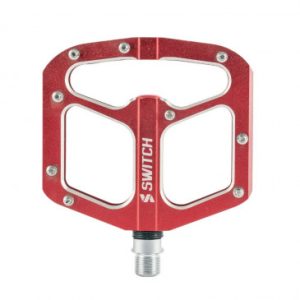 Pedale VTT Plateforme Descente / Bmx Switch Gap Alu Rouge Filetage 9/16 avec Picots Argent (Paire)