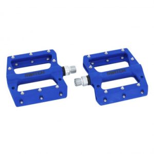 Pedale VTT Plateforme Descente / Bmx Switch Jump Resine Bleu Filetage 9/16 avec Picots Argent (Paire)