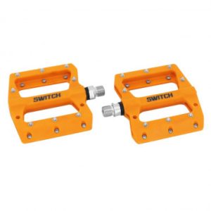 Pedale VTT Plateforme Descente / Bmx Switch Jump Resine Orange Filetage 9/16 avec Picots Argent (Paire)