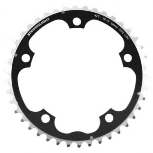 Plateau / Couronne Route 5bra D.130 Stronglight 42dts Triple Milieu Noir Alu 7075 Type Shimano 9/10v.