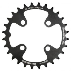 Plateau / Couronne VTT 4bra D.64 pour Sram Xo+shimano (Sauf Xt/xtr) Stronglight Double 28dts Interieur Noir Non Filete 10v. - Epaisseur 3.5mm