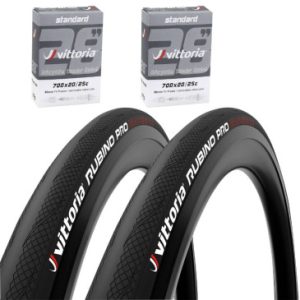 Pneu Route 700 X 25 Vittoria Rubino Pro 4 Noir Graphene 2.0 Tringle Souple (25-622) (Pack de 2 Pneus et 2 Chambres)