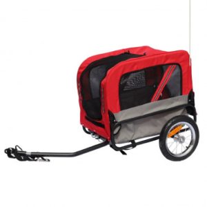 Remorque Velo Utilitaire Maxi 40kg Colori Rouge avec Roues 12" Fixation Axe de Roue Arriere - pour Transport Bagage - 2 Ouvertures (Avant+arrière) + Bras (L 63cm X L 42cm X H 47cm)