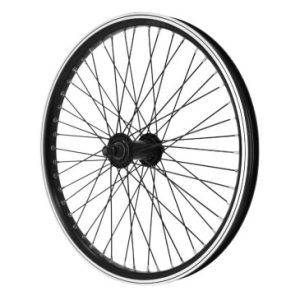 Roue Bmx 20" Avant Noir Moyeu Alu Noir 48t. Axe Plein 3/8 avec Ecrous Jante 25c