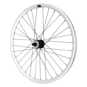 Roue Route / Fixie Patin Gravity Argent Arriere Double Filetage avec Pignon 16dts avec Ecrous Jante 17c Profil 28mm