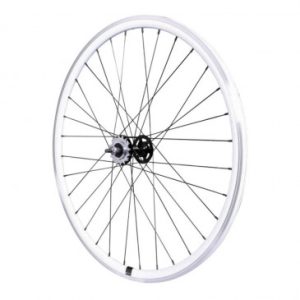 Roue Route / Fixie Patin Gravity Blanc Arriere Double Filetage avec Pignon 16dts avec Ecrous Jante 17c Profil 28mm