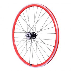 Roue Route / Fixie Patin Gravity Rouge Arriere Double Filetage avec Pignon 16dts avec Ecrous Jante 17c Profil 28mm