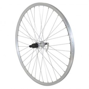 Roue Vtc Patin Blocage 700 X 35 - 28" Er10 Argent Arriere Double Paroi Moyeu 500 Cassette 9/8v Jante 19c