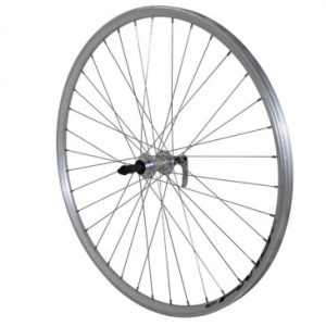 Roue Vtc Patin Blocage 700 X 35 - 28" Er10 Argent Arriere Double Paroi Moyeu Alu Roue Libre 7/6v Jante 19c