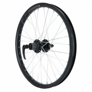 Roue VTT Disque / Patin Blocage 20" Kargo / VAE Vélo Electrique / E-bike Arriere Noir Double Paroi avec Oeillets Moyeu Velox Disque 6 Trous Cassette 10/9/8v (Renforce) Jante 25c 32 Rayons