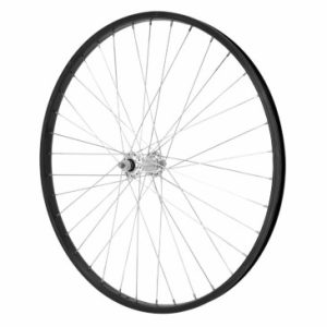 Roue VTT Patin 26" M110 Avant Noir Moyeu Argent Alu Axe Plein (Vendu avec Ecrou 9x100) Jante 21c