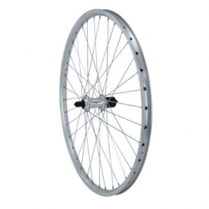 Roue VTT Patin Blocage 26" Er10 Arriere Argent Double Paroi Moyeu Alu Cassette Type Shimano 9/8v Jante 21c